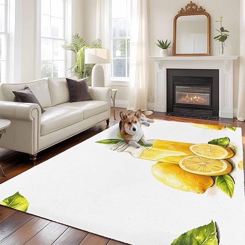 Miniatura 3 de 6x9 Area Rugs for Living Room, Summer Lemon Non Slip Area Rugs for Kitchen Bedroom Entryway, Yellow Watercolor Pastel Country Retro Washable Carpet