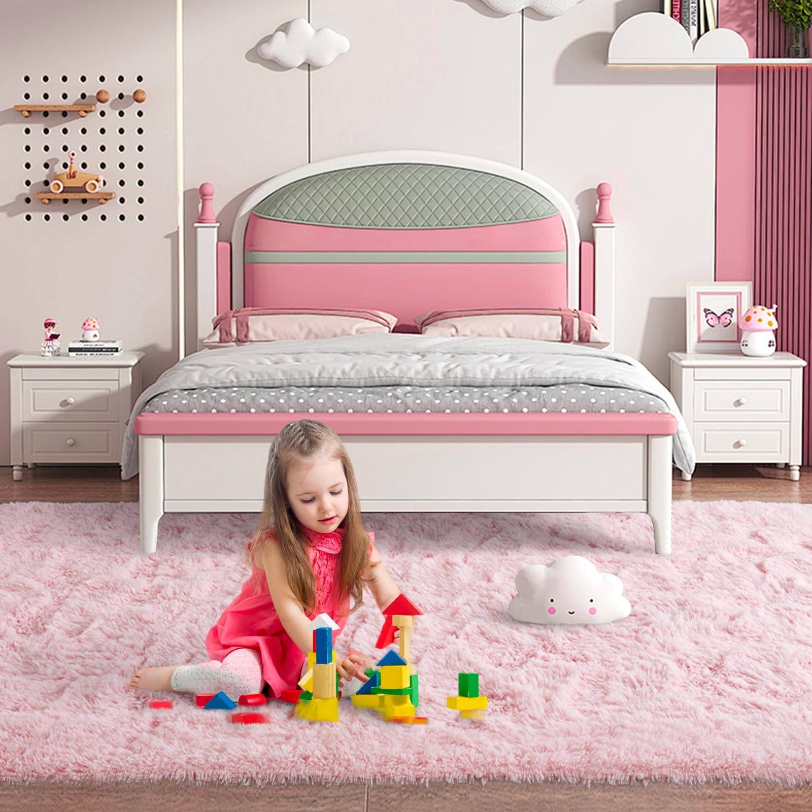 Pink Rugs for Living Room Fluffy 4x6 ft Bedroom Rug Non-Slip Area Rugs Shag Carpet for Nursery Kids PlayRoom Dorm Office Indoor Modern Plush Carpets GirlsOEKO-TEX STANDARD 100