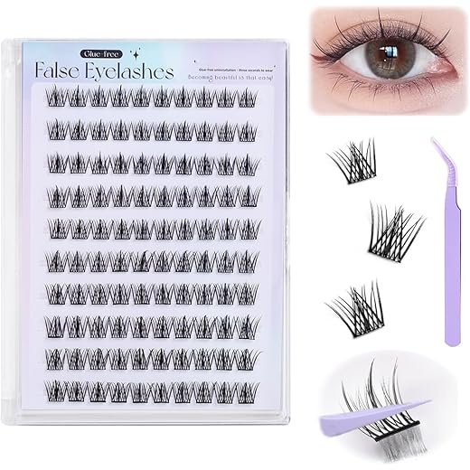 MAYCREATE® 120Pcs Self Adhesive Eyelashes, Self Adhesive Eyelash Clusters, Lash Clusters Press On Lashes Self Stick Cluster Lashes Pre Glued Eyelash Clusters with Tweezer No Glue Needed, 11-13mm