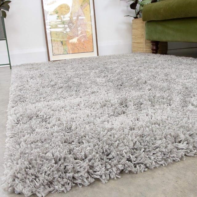 Silver Thick Shaggy Rug Light Grey Modern Durable Super Soft Fluffy Shag Rugs Living Room Area Bedroom 160cm x 230cm