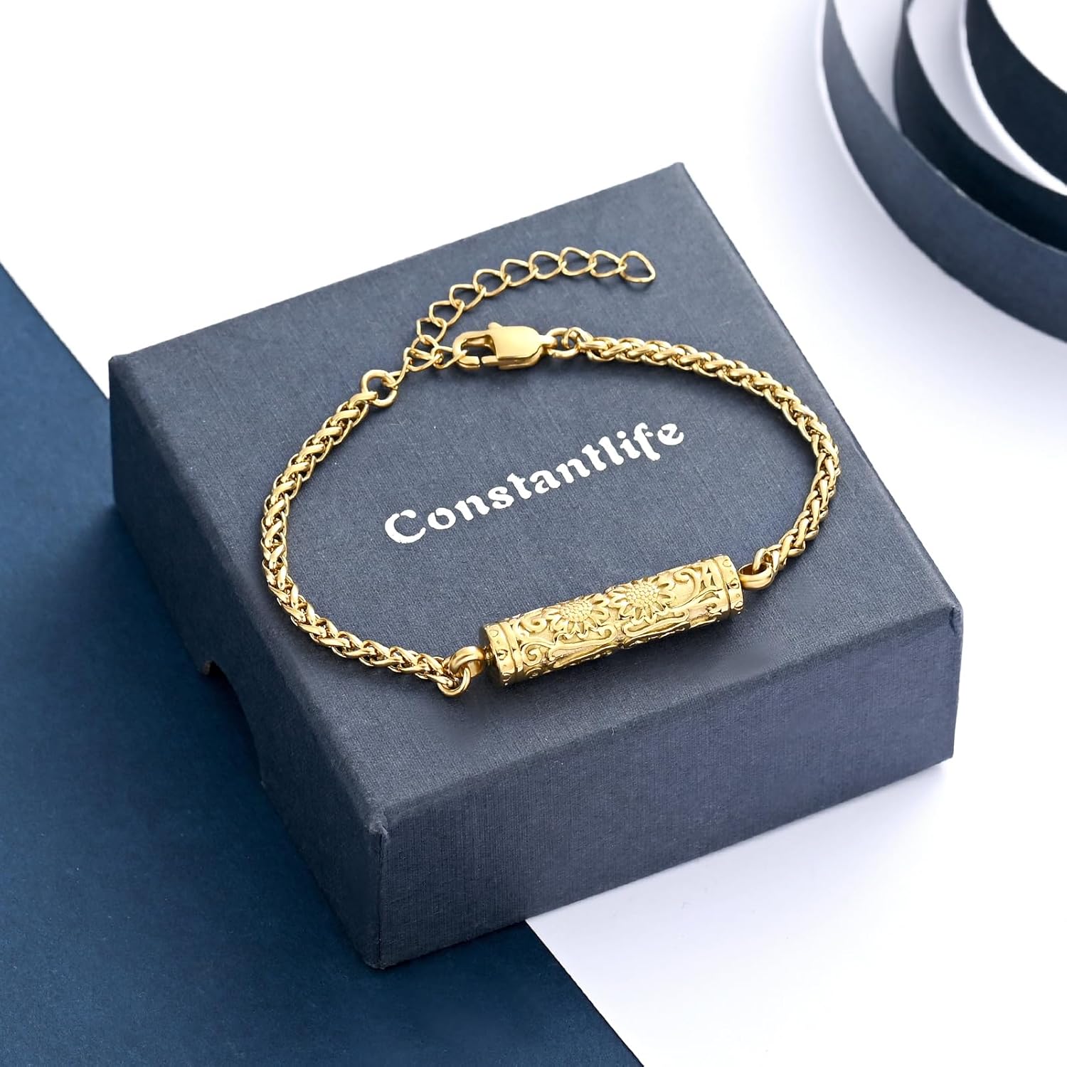 constantlife Cremation Bracelet for Ashes for Women Stainless Steel Sunflower Cylinder Urn Adjustable Link Bangle Memorial Jewelry Loved Ones Ashes Holder Keepsake - Image 6