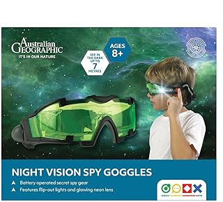 Australian Geographic STEM Night Vision Spy Goggles | Kids’ Night-Time Exploration Goggles with Flip-Out LED Lights | Adju...