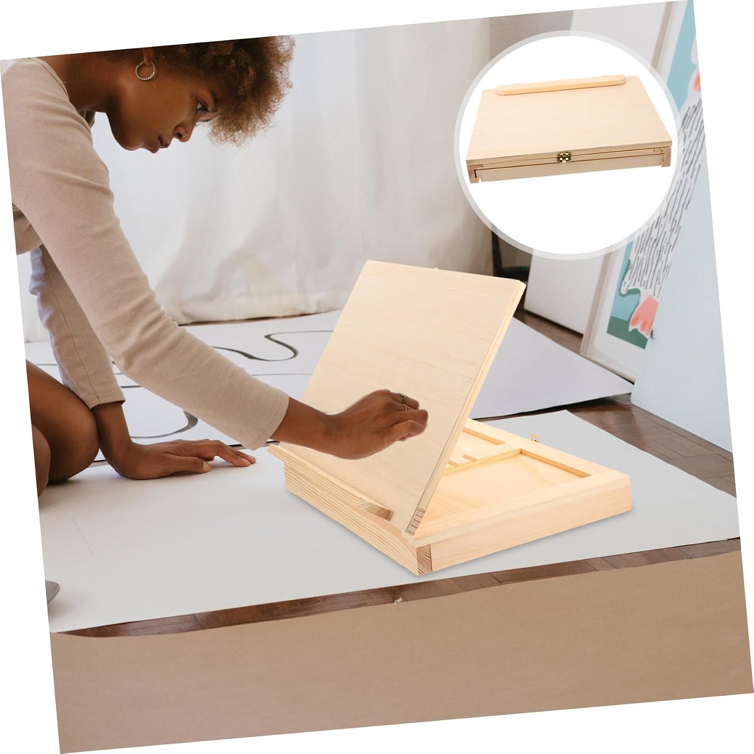 SHINEOFI Portable Wooden Sketch Board with Storage Drawer for Artists Lightweight Folding Art Board for Drawing and Painting for Outdoor Sketching and Studio Use