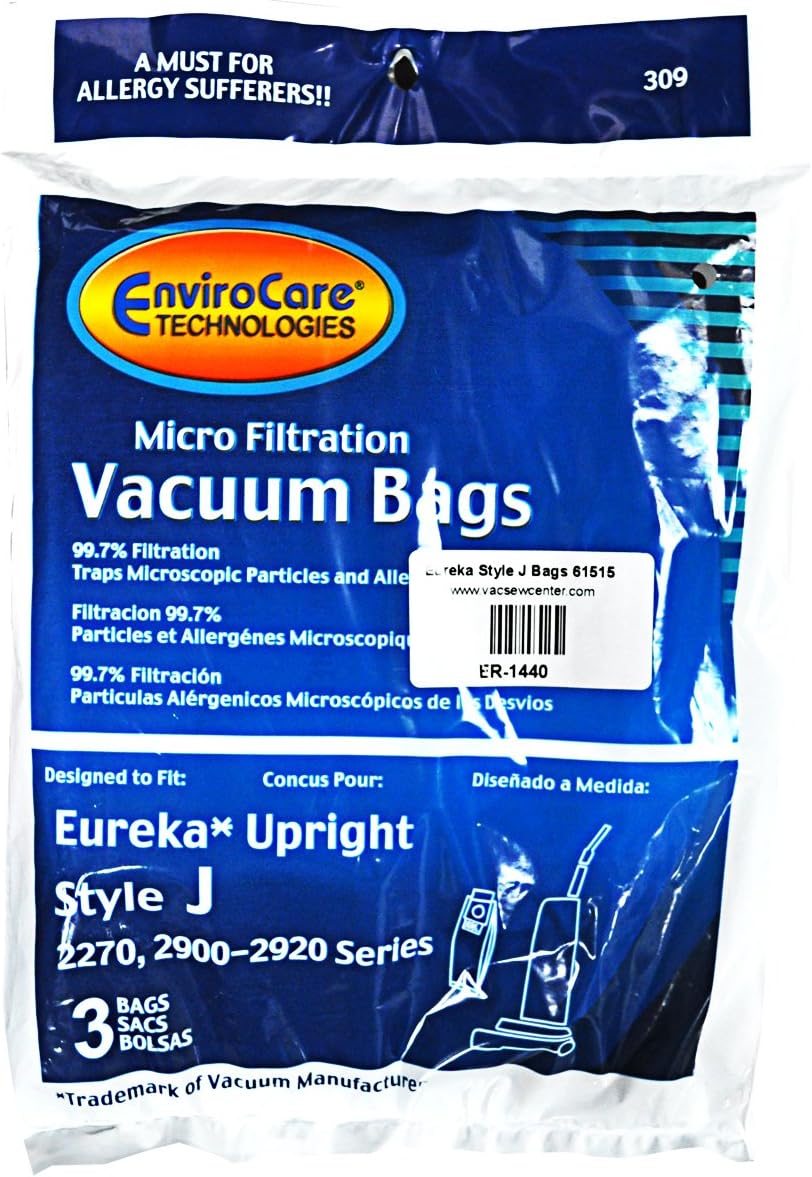 EnviroCare Replacement Micro Filtration Vacuum Cleaner Dust Bags Made to fit Eureka Style J Uprights 3 Pack