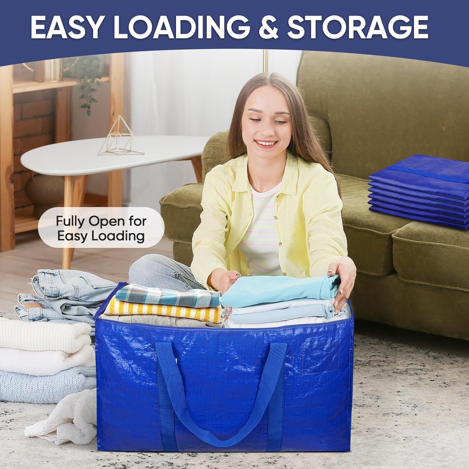 Extra Large Moving Bags with Zippers & Carrying Handles, Heavy-Duty Storage Tote Moving Boxes for Space Saving (6)