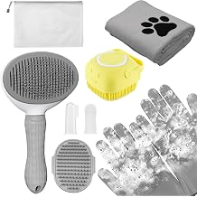 Dog Grooming Kit for Shedding 8-Piece Pet Grooming Supplies with Deshedding Brush, Bath Gloves, Towels & Silicone Toothbrush | Ideal for Dogs, Cats, Small and Large Pets Gray