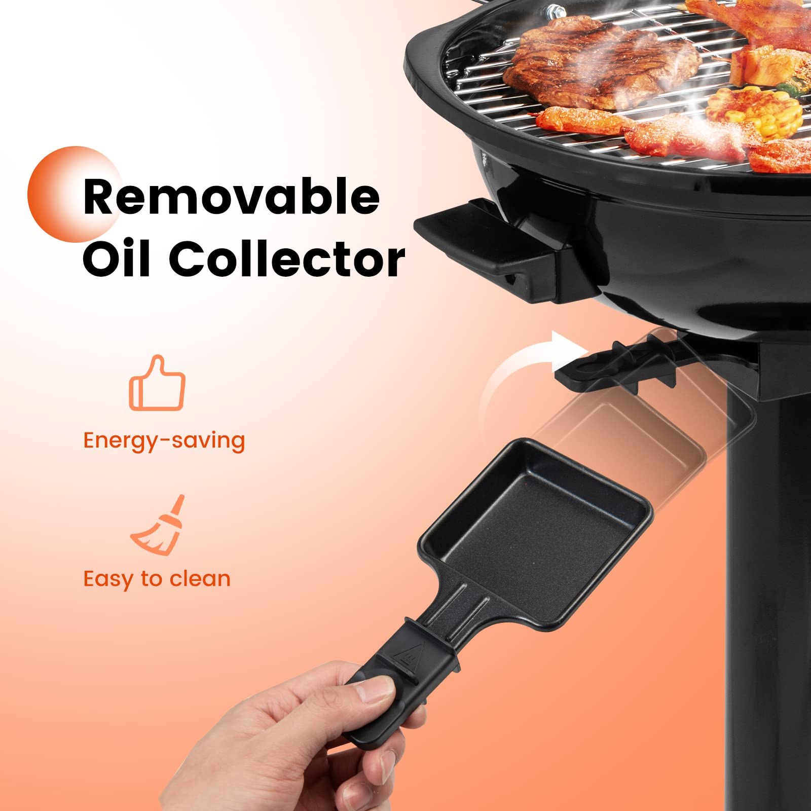 ARLIME Grill elettrico da esterno 1600 W, supporto per barbecue per 15 porzioni, temperatura regolabile, vassoio Greqase rimovibile, barbecue portatile per campeggio, feste, balcone, giardino