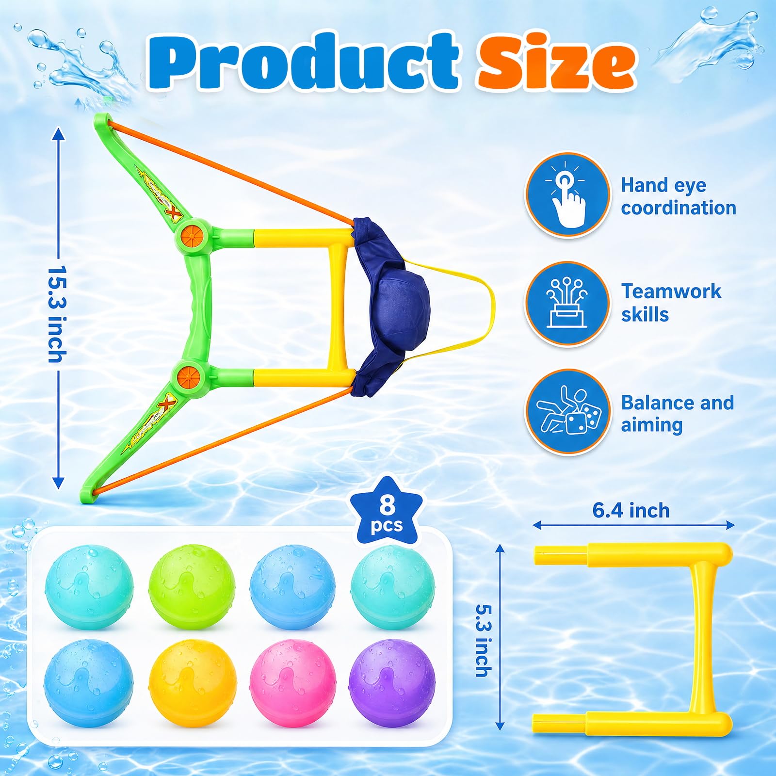 Soulchen Confezione da 2 fionde per lanciare palloncini d'acqua, con 8 palline in silicone riutilizzabili, giocattoli estivi per bambini, adolescenti, adulti, per spiaggia, piscina, prato, feste