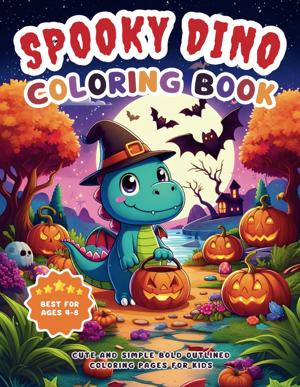 Spooky Dino Coloring Book: A Fun and Spooky Halloween Dinosaur Coloring Book for Kids Ages 4-8 with Cute, Simple, and Bold Outlined Pages for Easy ... Hands and Big Imaginations. 86 Pages of Fun!
