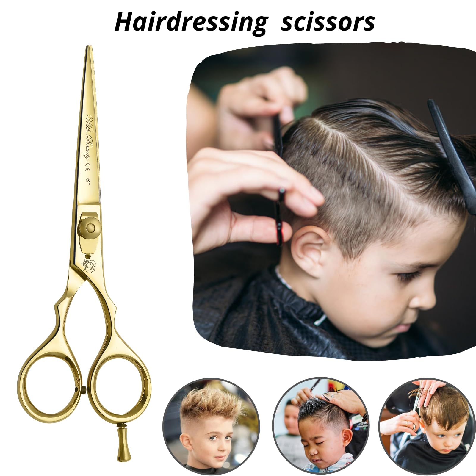 Wishbeauty 6'' Professional Hair Dressing Scissor, Stainless Steel Gold Hair Cutting Shear, Salon Barber Scissors Suitable for Both Men - Image 3