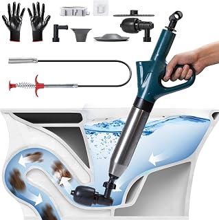 Pro Power Toilet Plunger - High Pressure Air Drain Blaster & Unclogger, 130 PSI with Real-Time Barometer, 3 Nozzles for Clogged Toilet, Sink, Shower Drain, Easy Use & Storage Bag Included