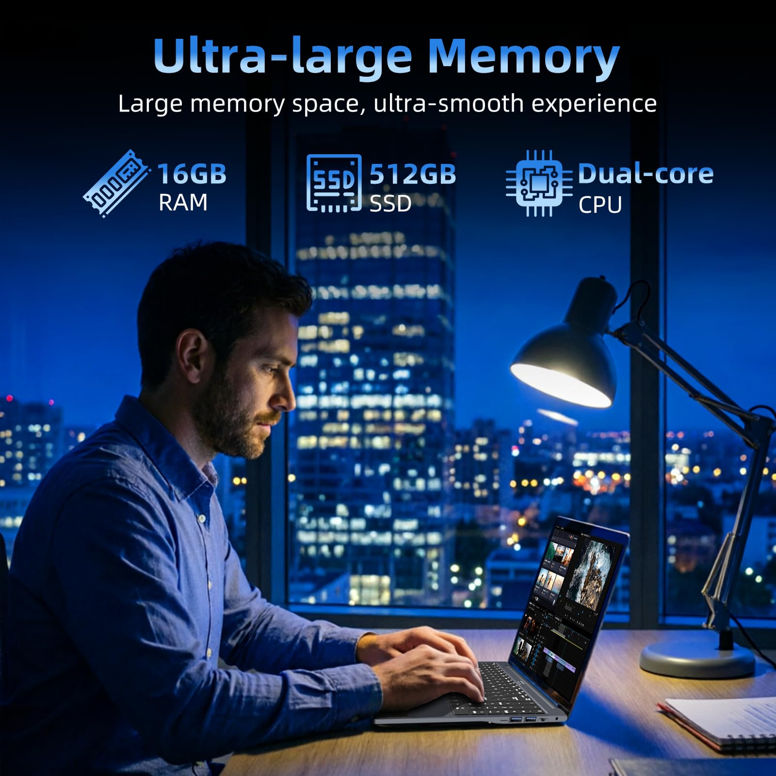 16 Pouces Ordinateur Portable, Core i5 8210Y Processeur 16Go RAM 512 Go SSD, PC Portable écran 1920 x 1200 IPS, RJ45, USB 3.0, HDMI, BT 5.0, Laptop Pavé Numérique Rétroéclairé
