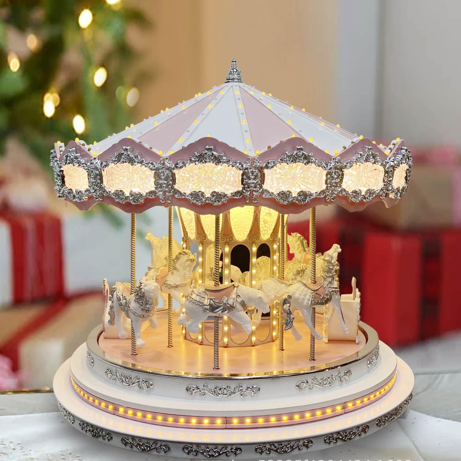 Carrusel De Papá Noel Merry Go Round, Mini Carrusel Eléctrico con Bluetooth, Decoraciones Navideñas Animadas, con Música Y Luces LED, para Regalo Navideño, Decoración del Hogar