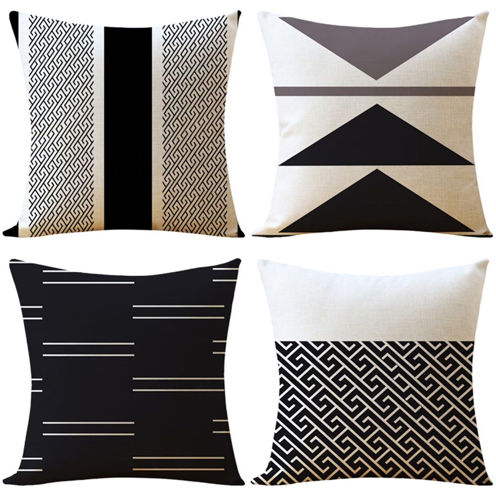 Cushion Covers 55cm x 55cm Set of 4 black Cushions texture Outdoor Cushions Garden Cushions Linen Square Sofa Cushion Covers Decorative Pillow Throw Pillows for Couch Livingroom Office Decor Gifts