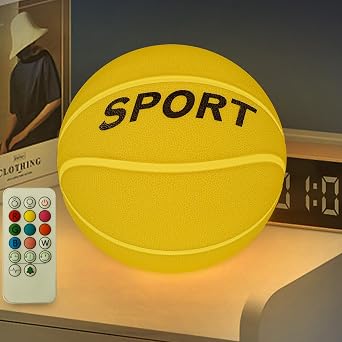 FlyonSea Glow in the Dark Basketball Ball Silicone Night Light for Kids, Rechargeable Light Up Basketball Ball lamp 9 Colors Dimmable with Remote and Timer, Basketballs Gifts for Boys 8-12 Girls Men