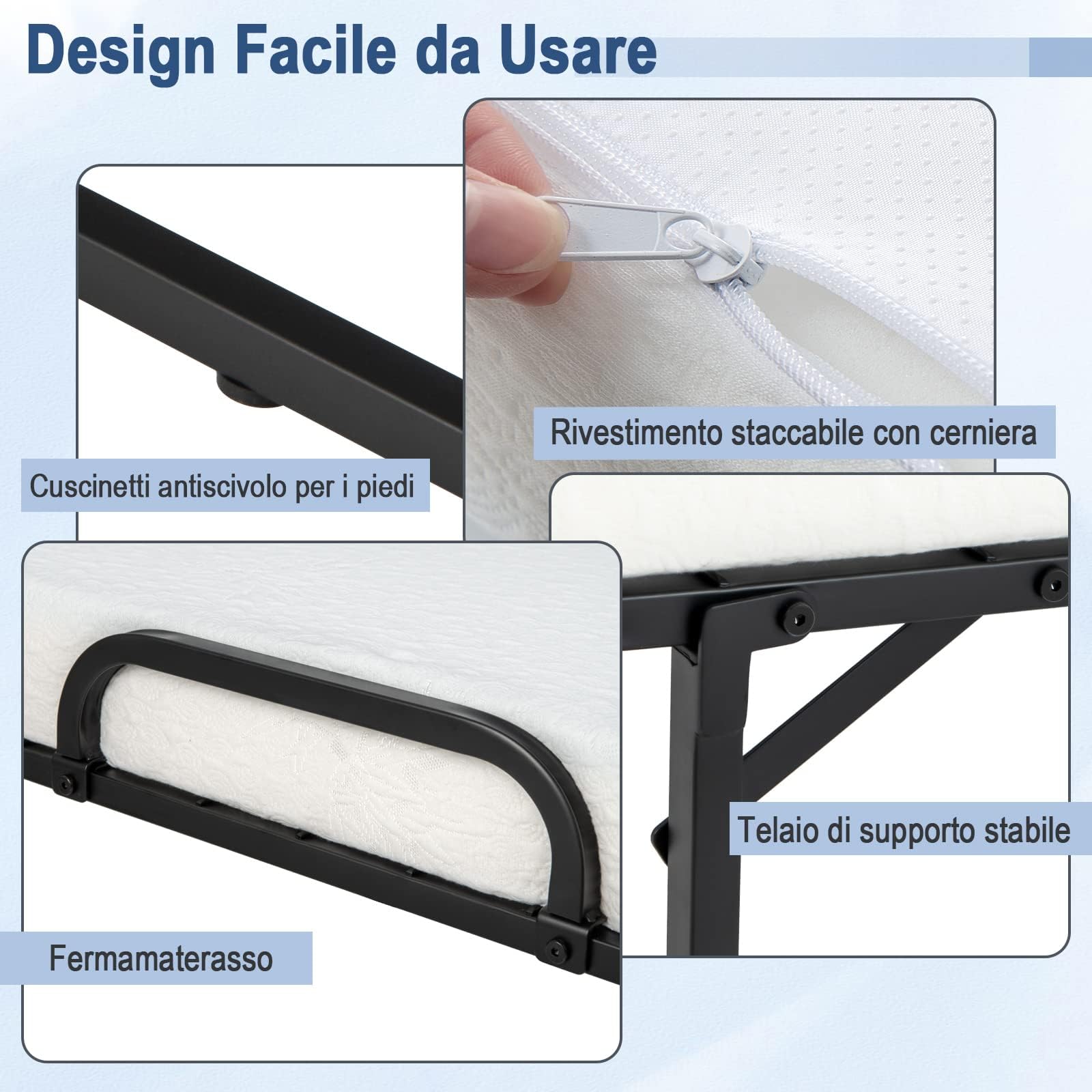 COSTWAY Brandina Pieghevole con Materasso Memory Foam | Letto Pieghevole con Struttura Robusta in Metallo e 4 Ruote, Portatile per Casa Ufficio, Capacità di Carico 180 kg