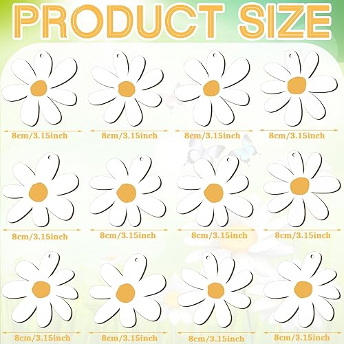 Miniatura 2 de Geetery 36 piezas de adornos colgantes de margaritas boho, para fiesta, margaritas de madera, flores retro, hippie, suministros de fiesta,