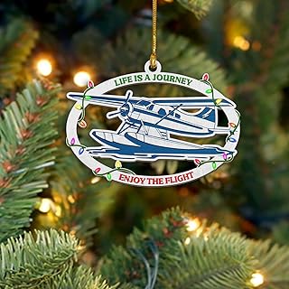 Seaplane Christmas Ornament 2025, Floatplane Wooden Hanging Ornament, Float Sea Plane Gift Idea, Flying Keepsake Gifts for Pilots, Men, Women, Family, Friends, Life is a Journey, Enjoy The Flight