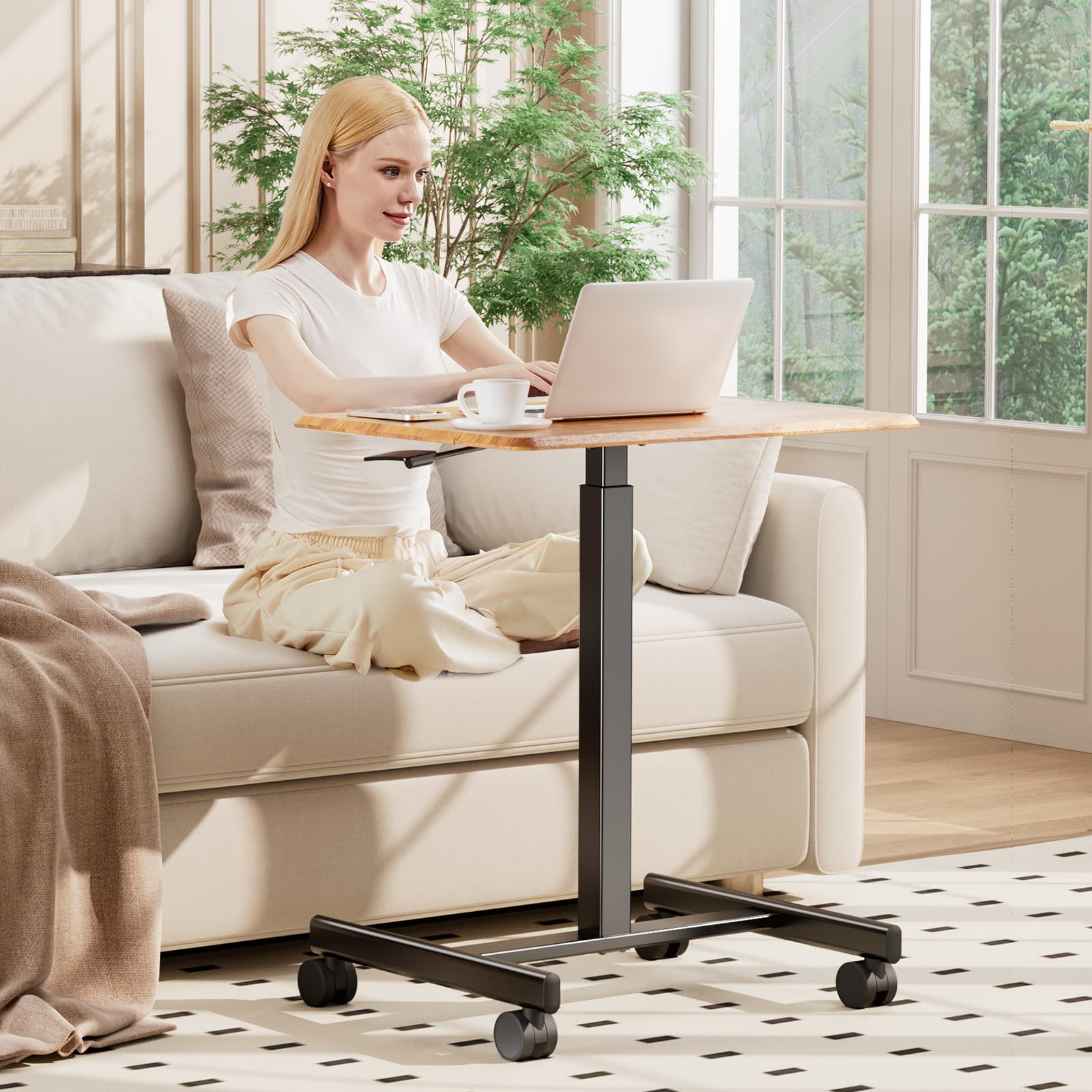 NEWBULIG Rolling Desk Adjustable Height Adjustable Small Standing Desks with Wheels Rolling Cart Laptop Portable Table Mobile Teacher — view 2