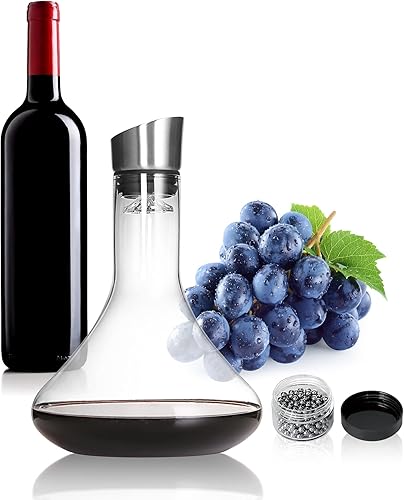 Miniatura 6 de LEMONSODA Decantador de vino de vidrio completo con aireador, filtro y kit de limpieza, cristalería transparente, sin plomo, gran regalo para los
