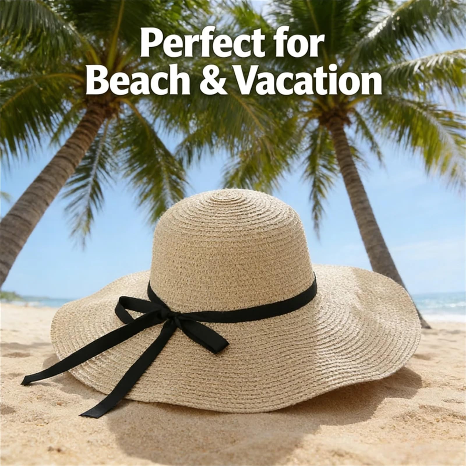 Sombrero Paja 1 Uds. Sombrero de Paja ala Ancha Verano a la Moda diseño Lazo Plegable Sol Playa for Mujer Estilo Coreano Accesorio Vacaciones Hecho a Mano | Beige