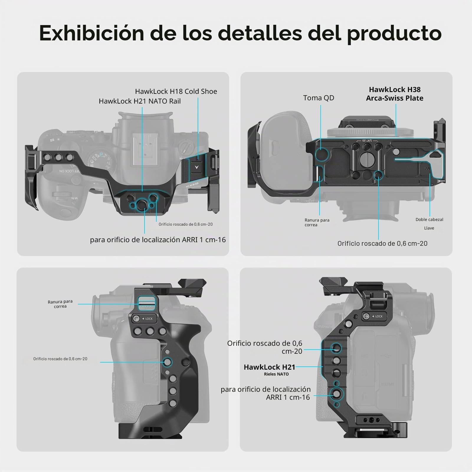 SMALLRIG Jaula para cámara R6 Mark II para Canon, Plataforma de cámara de Video Ajustable para Canon R6 Mark II, riel NATO Dual Integrado, Placa de liberación rápida para Arca - 4159B