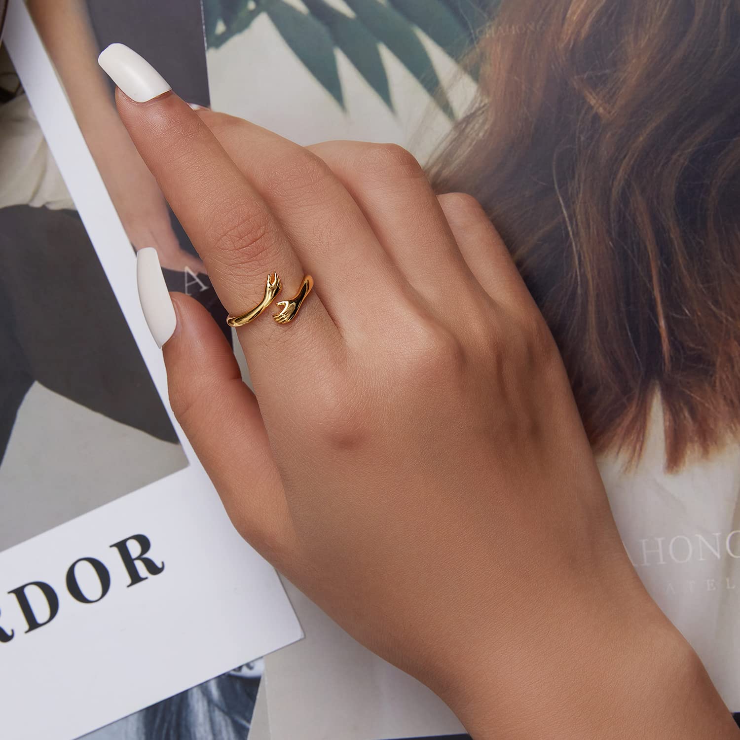 ShiYu Anillos para niñas Plata 925 Chapado en oro amarillo Anillo de abrazo Regalo de cumpleaños