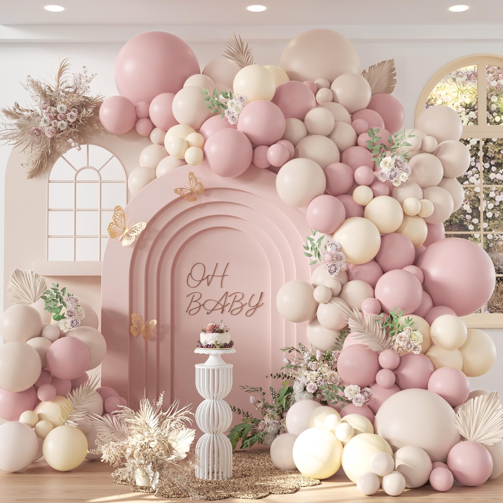 Photo 1 of 134pcs Dusty Pink Balloon Arch Kit, Dusty Pink Sand White Balloons for Boho Wedding Bridal Baby Shower Birthday Party Decorations