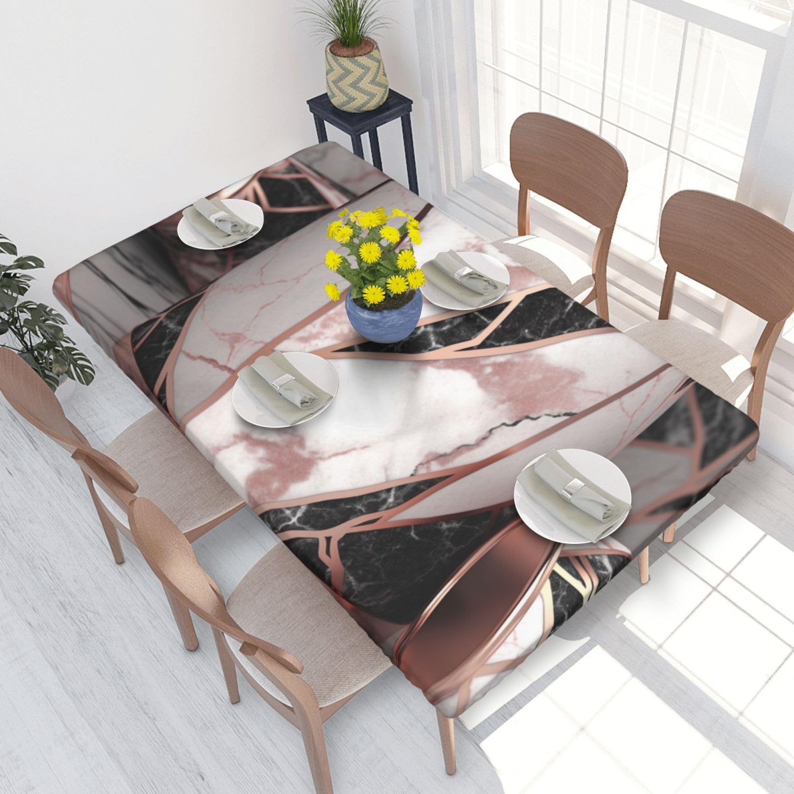 WPKJU Rose Gold Marble Printed Tablecloths 4ft Rectangular Table Covers Washable Polyester Decorative Table Cloth for Dining Table Picnic Wedding