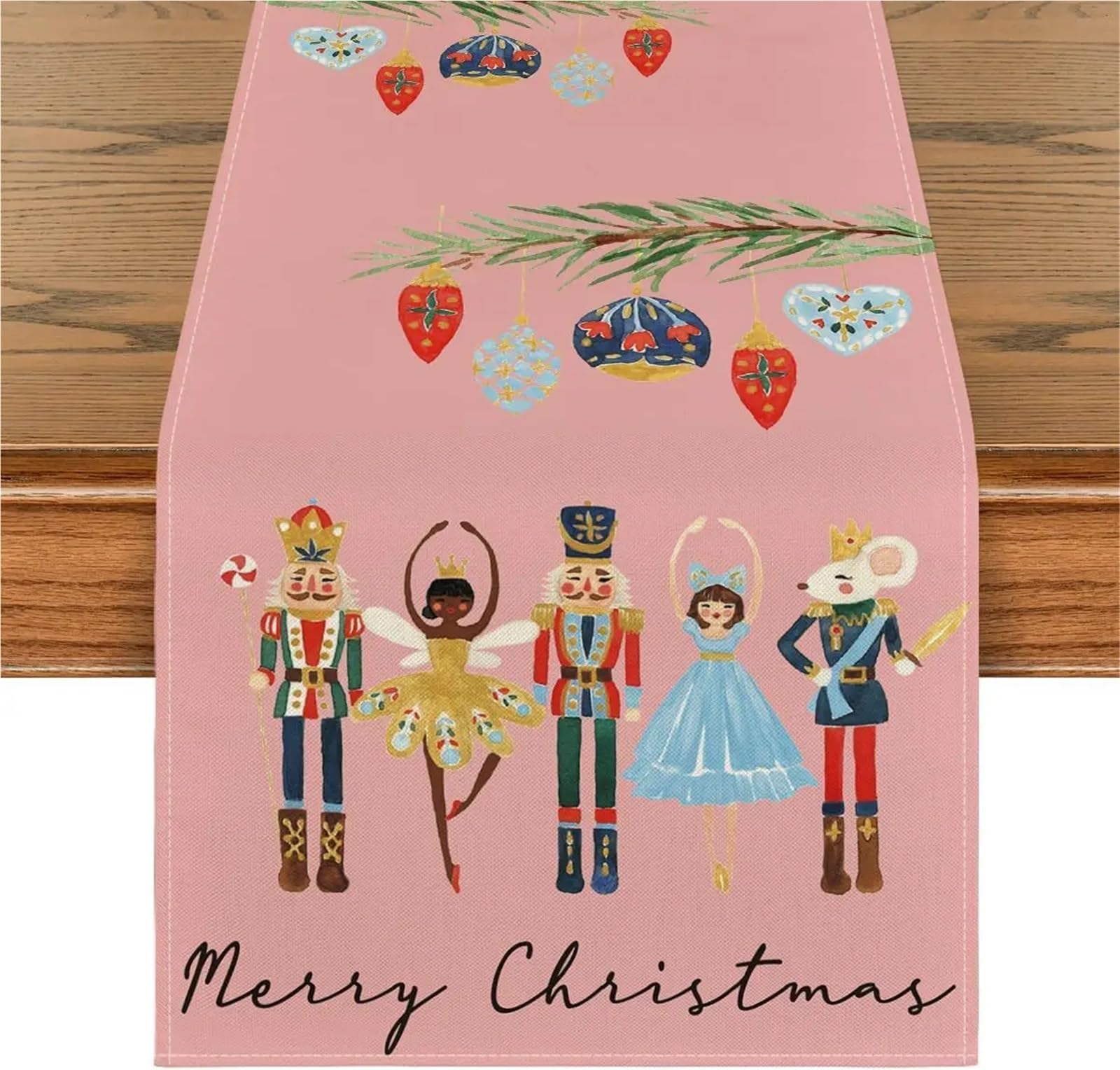Elegante y lujoso Camino de mesa de lino rosa navideño, mantel de ambiente festivo, mesa de centro, Fireplace, cubierta de armario, decoración de cena de Boda en Cocina casera Regalos navideños(1,180x