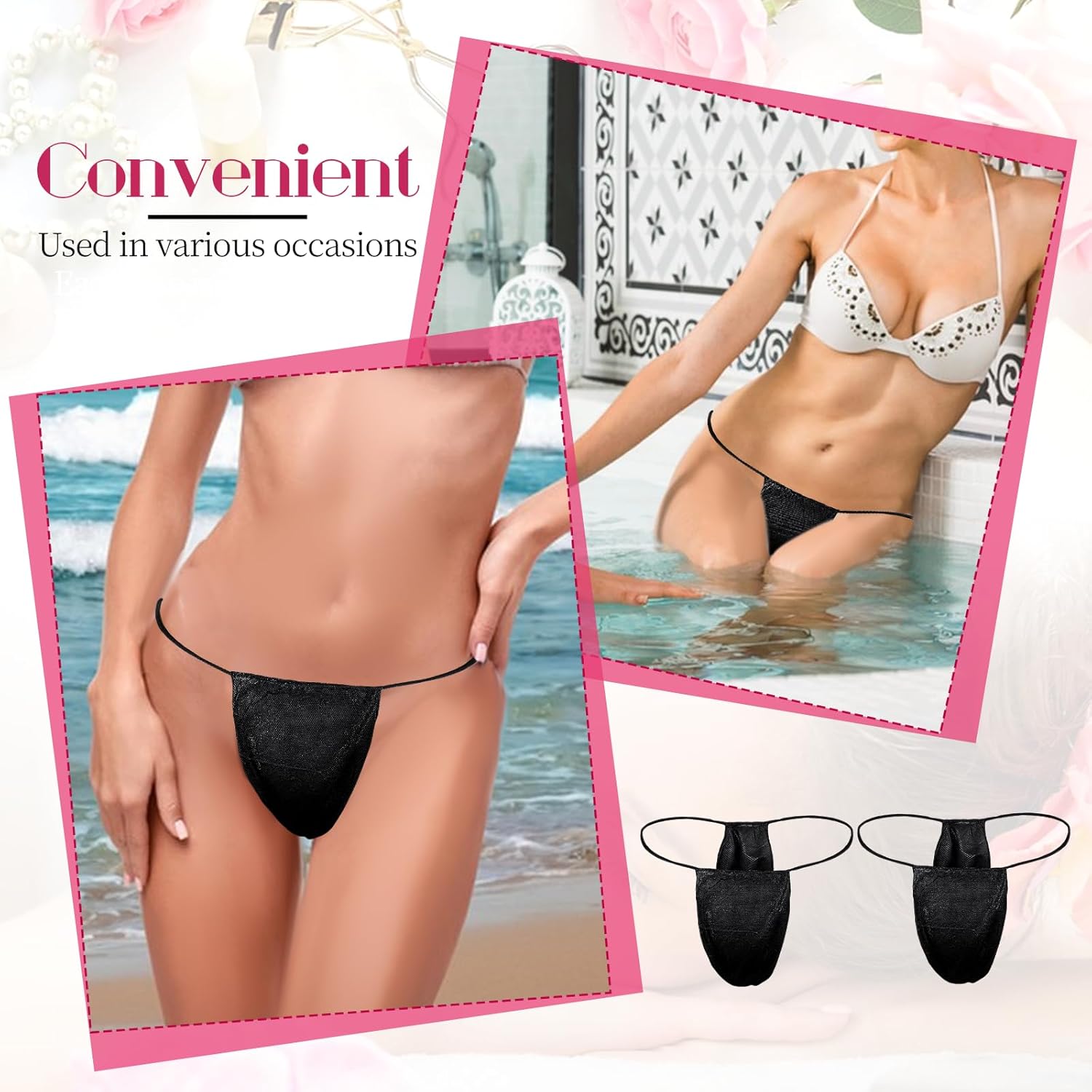 SHENLIU 200 Pieces Disposable Thong Panties, Women's T Thong for Spa Breathable Non-woven Fabrics Disposable Tanning Underwear Black - Image 2