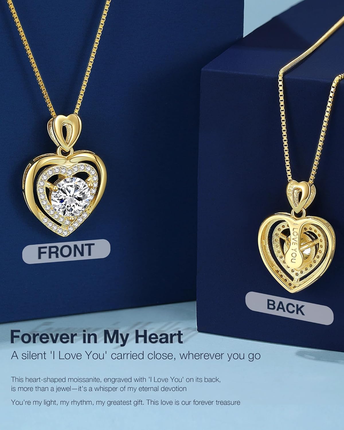 Gift for Wife from Husband, 1-2 Carat Heart Moissanite Necklace, 18K Gold Plated 925 Sterling Silver Pendant, Romantic Anniversary, Birthday, or Valentine’s Day Gift with Elegant Gift Box for Her - Image 6