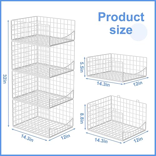 Miniatura 5 de Organizadores de armario apilables de 4 niveles y estantes de almacenamiento, cesta de almacenamiento de ropa plegable y multifuncional, contenedor