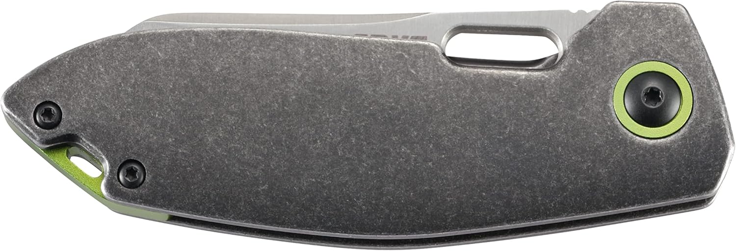 Columbia River Knife & Tool Sketch EDC Folding Pocket Knife: Urban Everyday Carry Utility Knife, Satin Sheepsfoot Blade, Thumb Slot Open, Stainless Steel Handle, Green Backspacer and Pivot Collar, Pocket Clip 2550