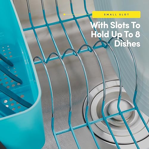 Miniatura 5 de Sweet Home Collection Juego de 2 escurridor de platos con soporte para utensilios, simple y fácil de usar, se adapta a la mayoría de fregaderos,