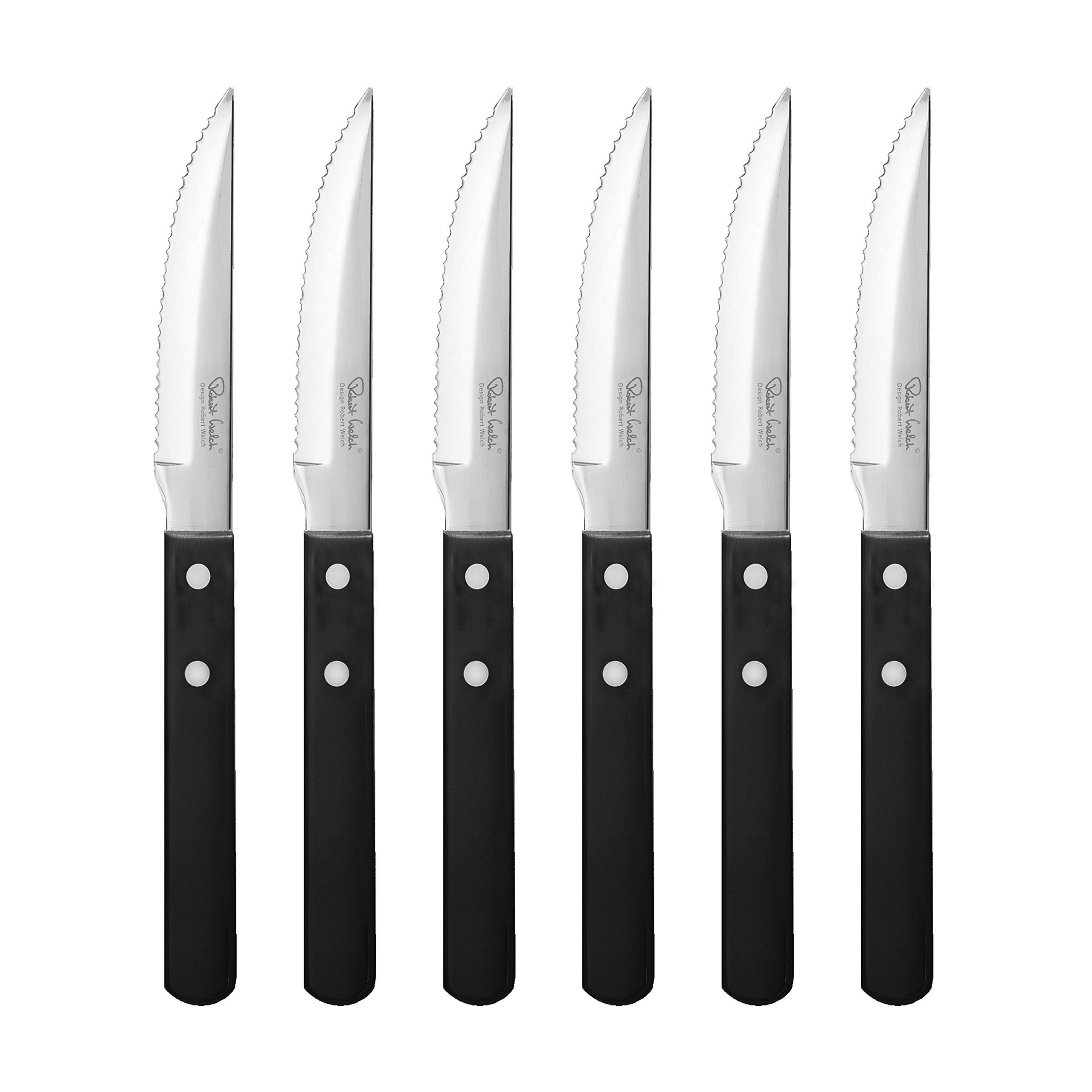 Robert Welch Black Trattoria Bright Cutlery Steak Knife, Set Of 6. Blade Made From Stainless Steel. Dishwasher Safe.