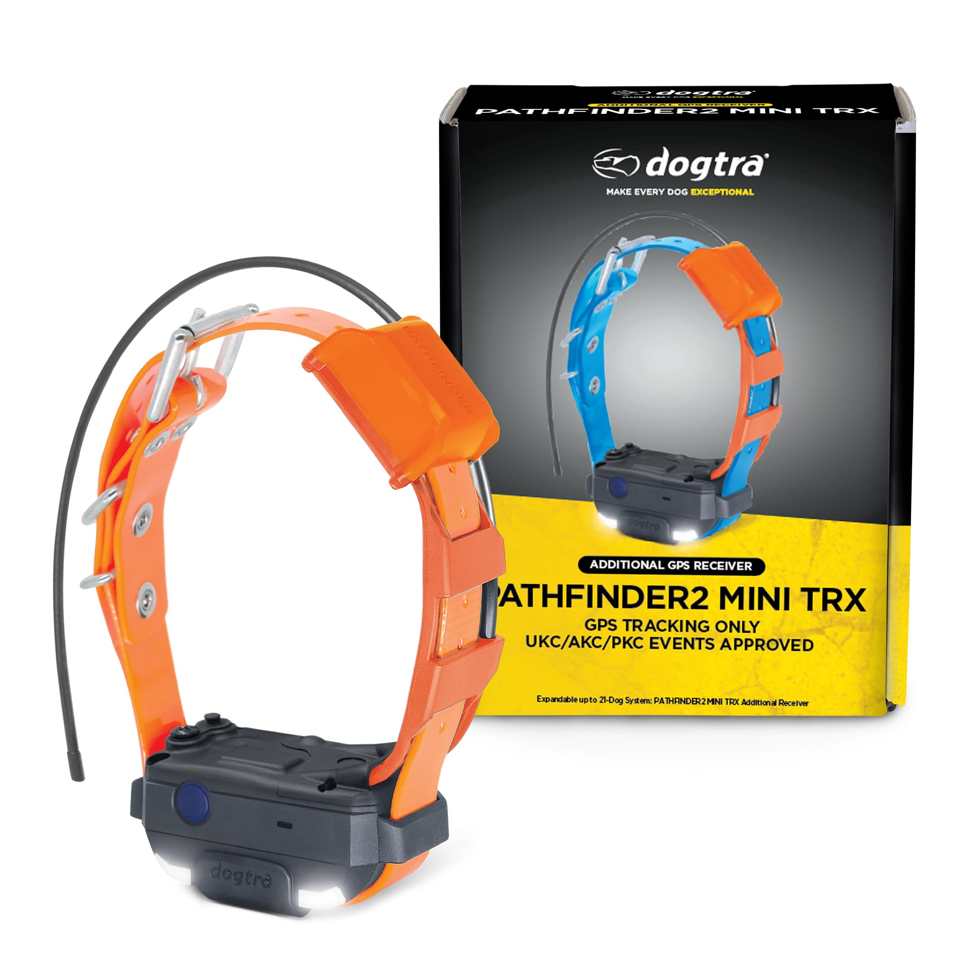 Dogtra Pathfinder 2 Mini TRX Additional Receiver Dog GPS Tracker LED Light Orange Collar SmartWatch Compatible Rechargeable Waterproof Free Offline Maps No Monthly Fee Smartphone Required