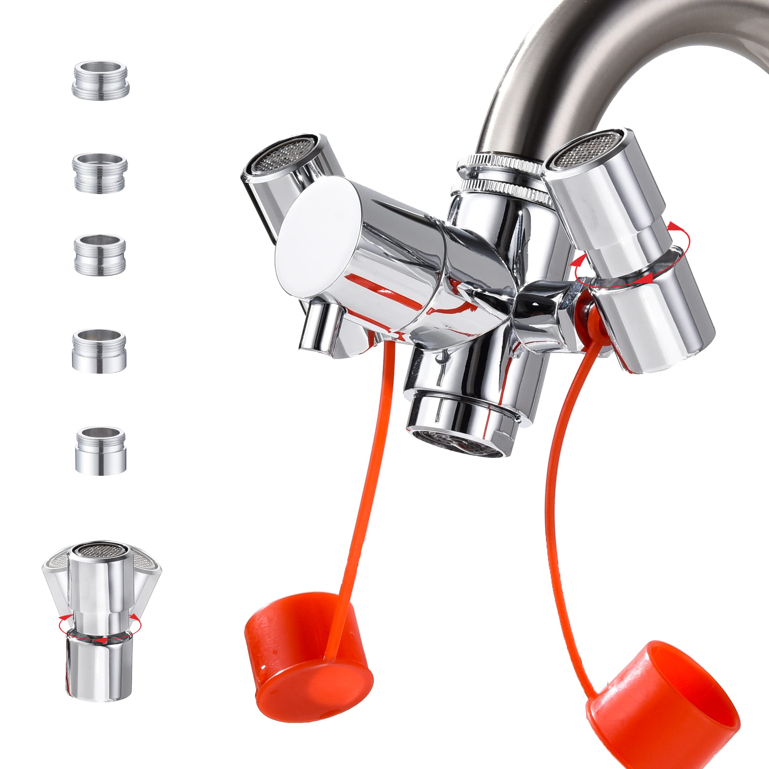 360° Swivel Eye Wash Station - Faucet Mounted Eye Wash Station Sink Attachment, Emergency Eye Wash Faucet with 5 Sink Adapters, Multi-Angle Rotating Eye Washer Station, Eye Wash Adapter for Faucet