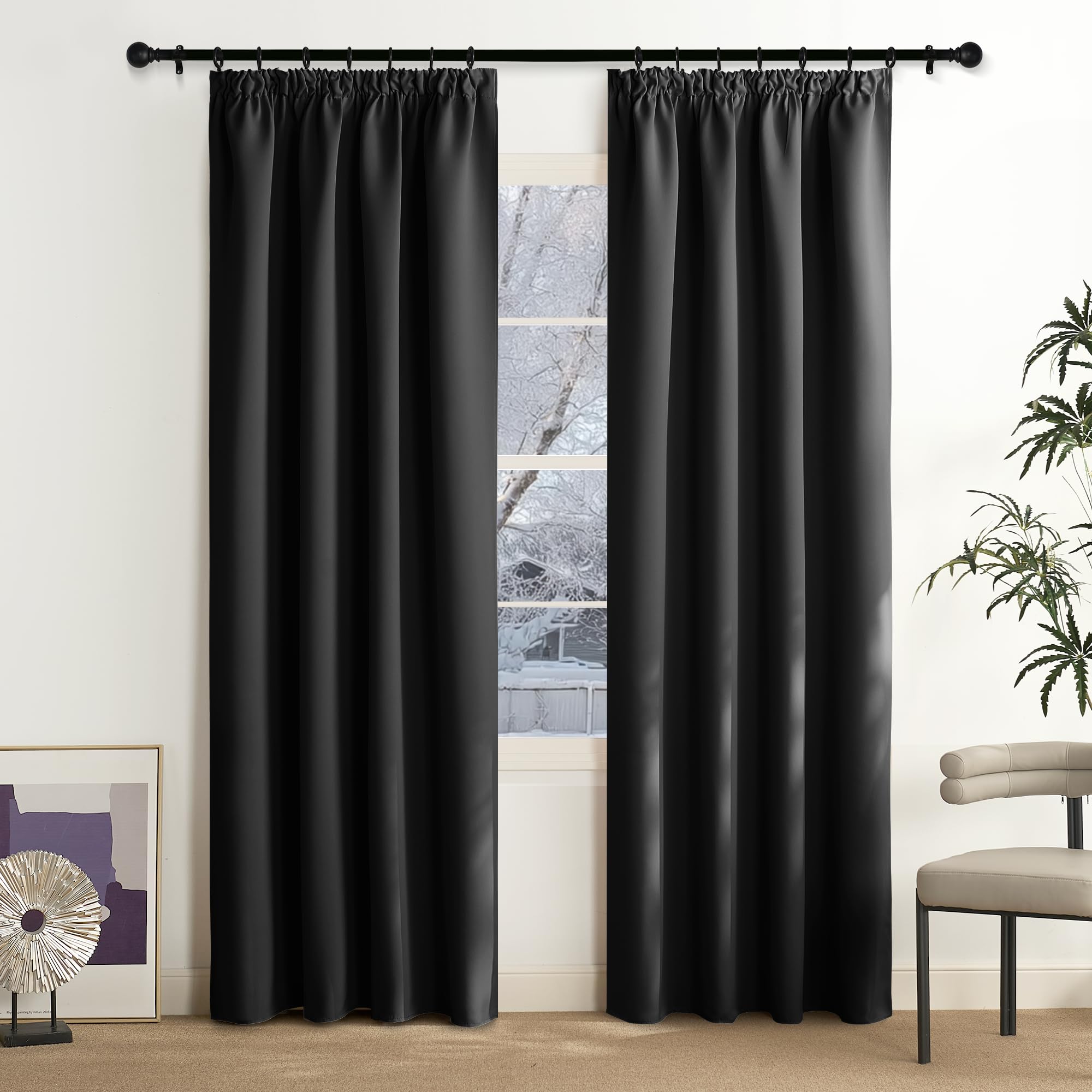 Rideau thermique noir opaque isolant du froid pour salon NICETOWN