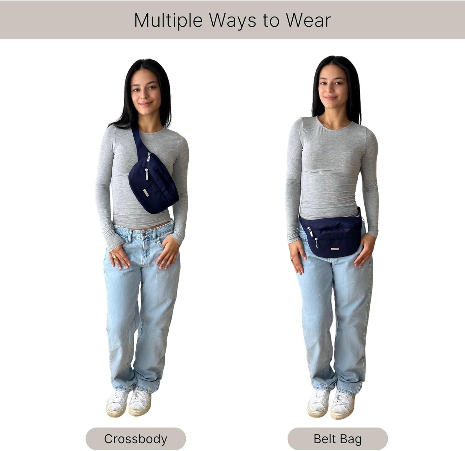 Baggallini Essential Belt Bag - 19x6" Crossbody Fanny Pack Waist Pack w/RFID & Adjustable Strap