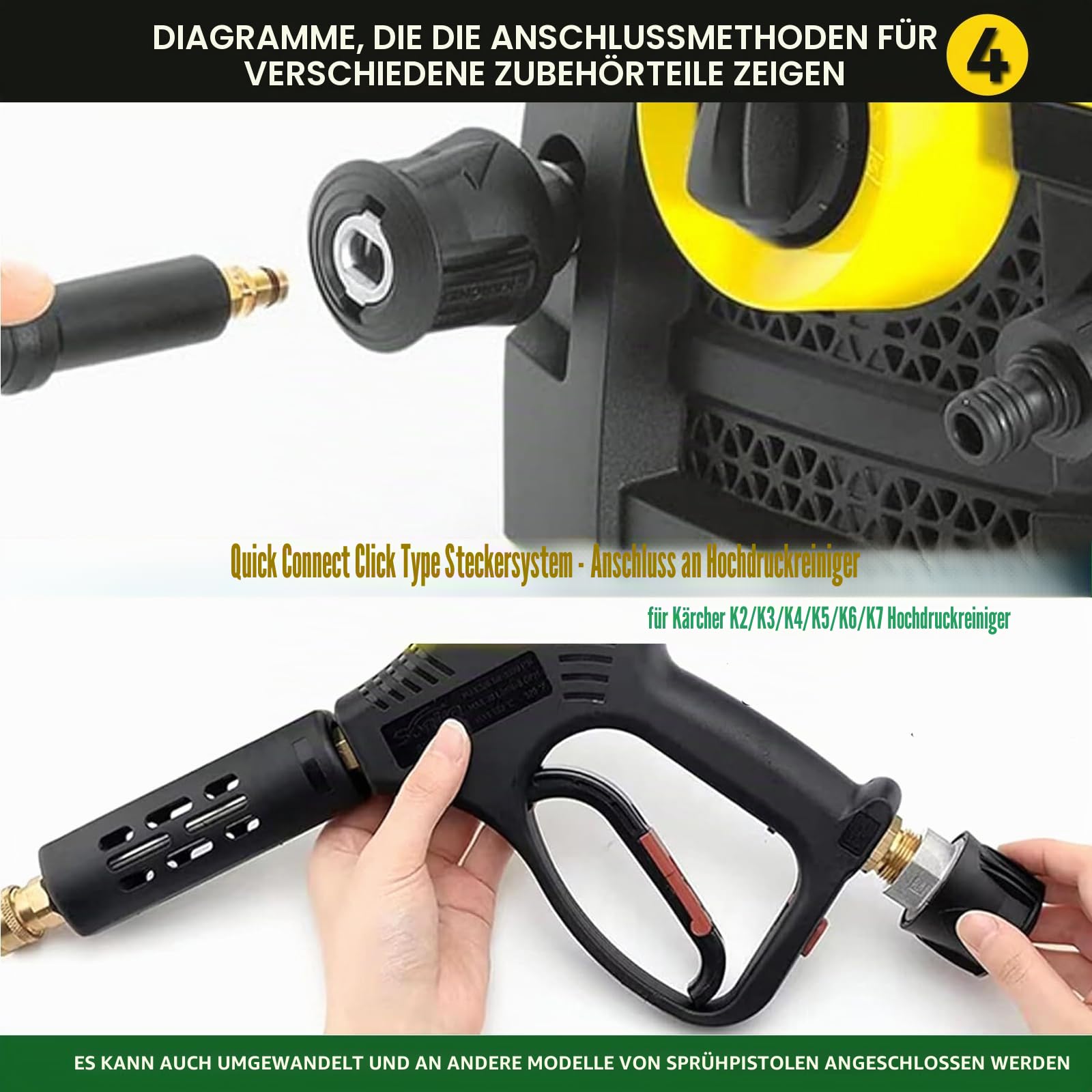 Hochdruckreiniger Adapterschlauch, Schnellmontage M22-14 mm, Schnellanschluss Konvertierungs oder Entriegelungsadapter für KC-Serie K2, K3, K4, K5, K6, K7, Innengewinde Stecker Unterlegscheiben