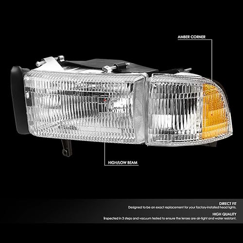 Miniatura 3 de DNA Motoring HL-OEM-DR94-4P - Faros delanteros estilo OE  luces de esquina compatibles con Ram 94-02