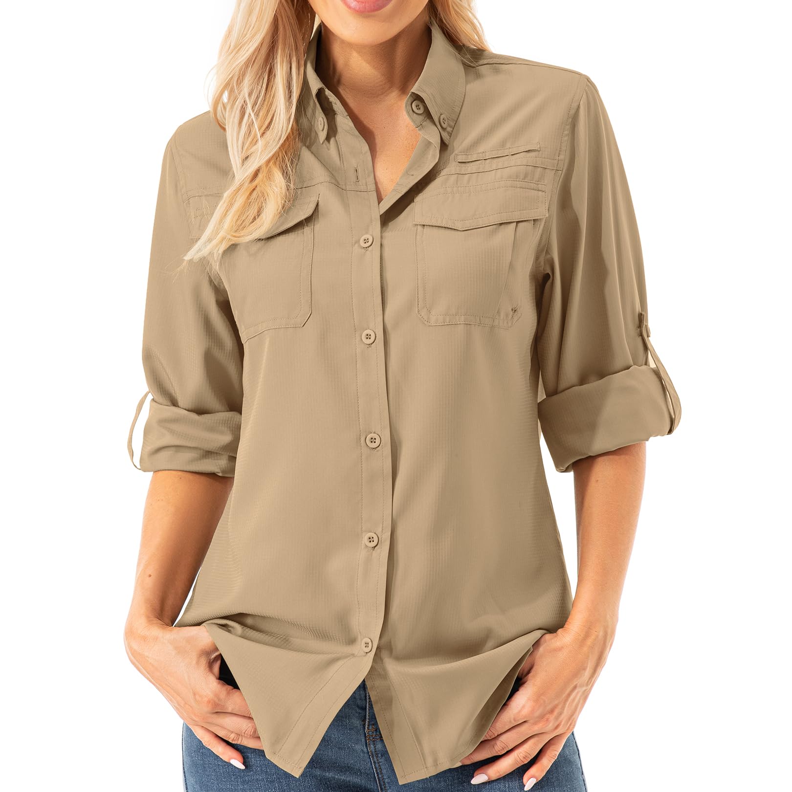 Asfixiado Damen Hemdbluse UV Shirt UPF 50+ Safari Kleidung Wanderbluse Damen Outdoor Cooling Quick Dry Sonnenschutz Langarm Luftiges Hemd