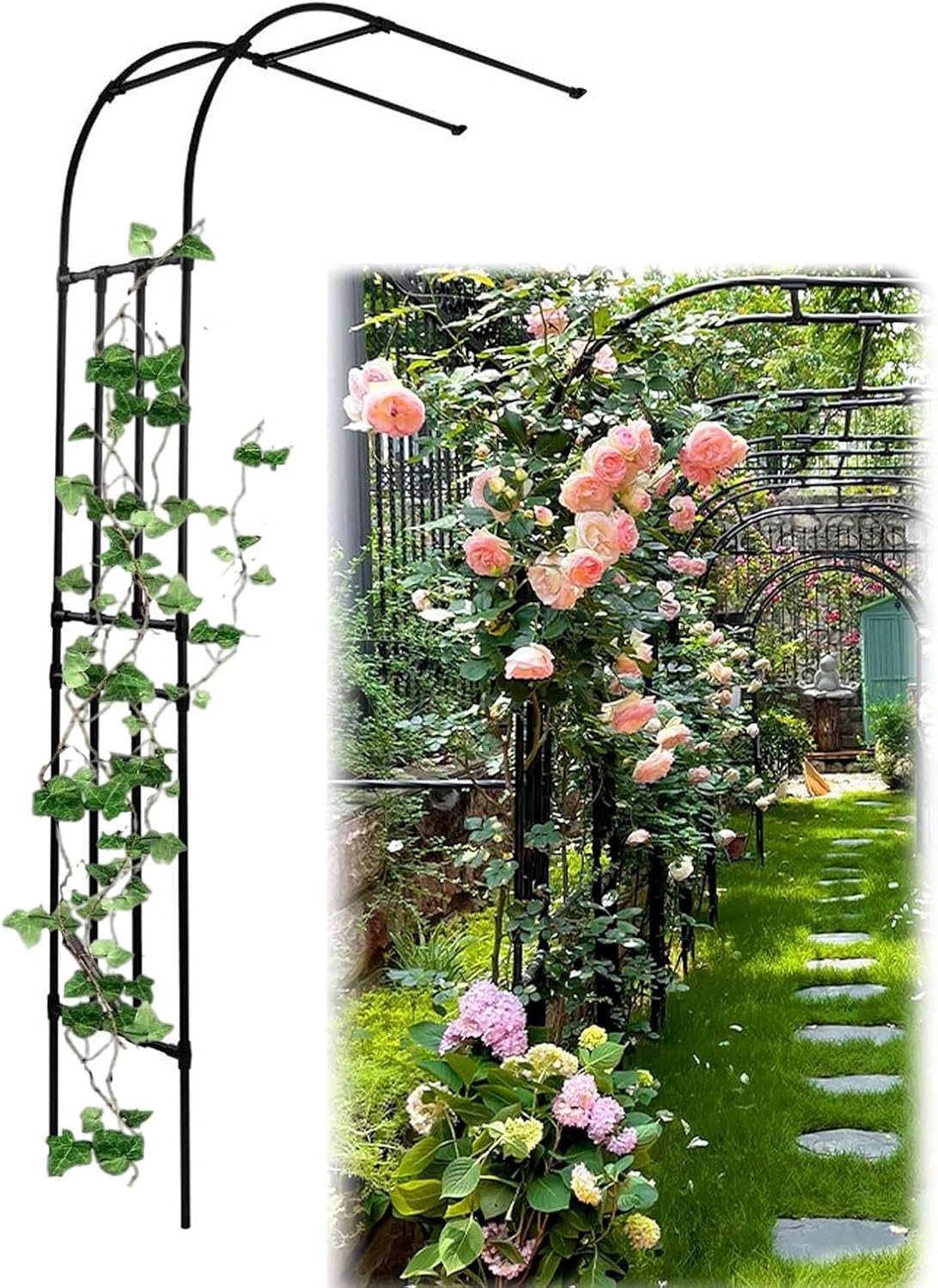 Garden Half Arch Rose Arbor, Climbing Plant Large Garden Arch, Rose Support Outdoor, Metal Garden Decoration Pergola Arbor, Arch Arbor for Patio Patio Climbing Plants(White,180x240x40cm)
