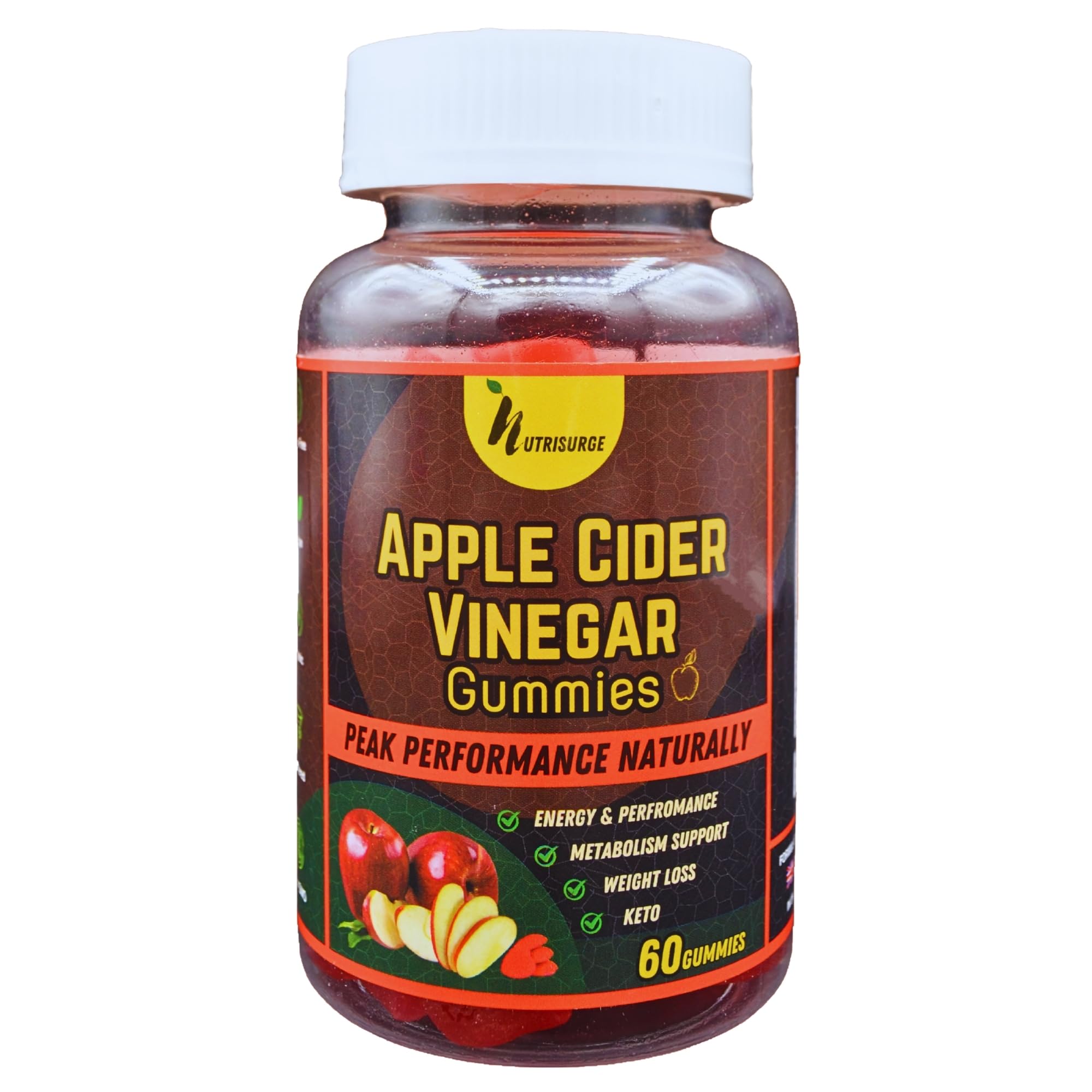 NutrisurgeApple Cider Vinegar Gummies with the Mother 3000 milligrams with Vitamin B12 & Folic Acid | Pack of 60 High Strength Vegan ACV Gummies