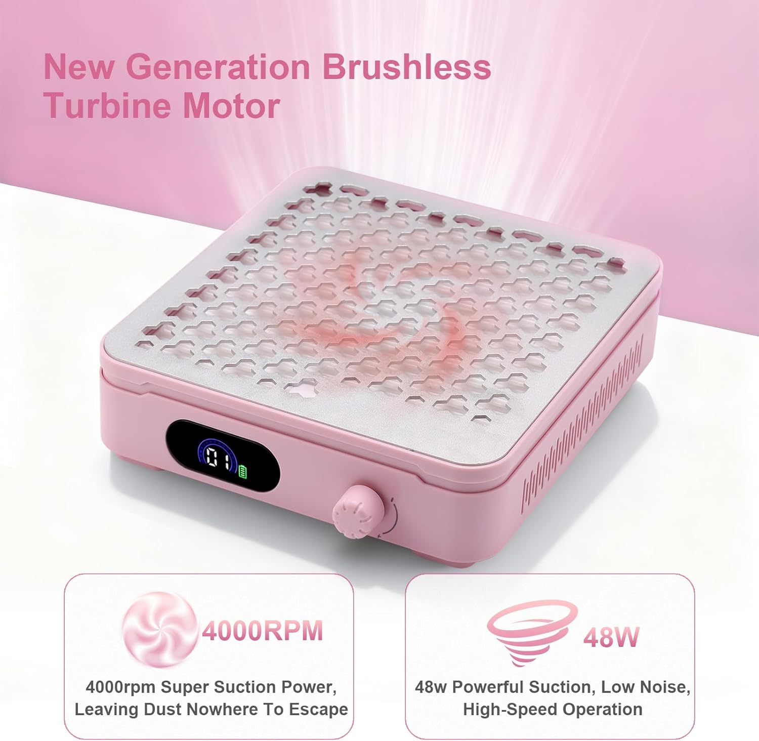 Nail Dust Collector with 10 Speed Settings, Powerful Suction Nail Vacuum, Nail Fan Dust Collector for Beginner, Dust Collector Nail Tech for Acrylic Nail Polishing Manicure Salon Home (Pink)