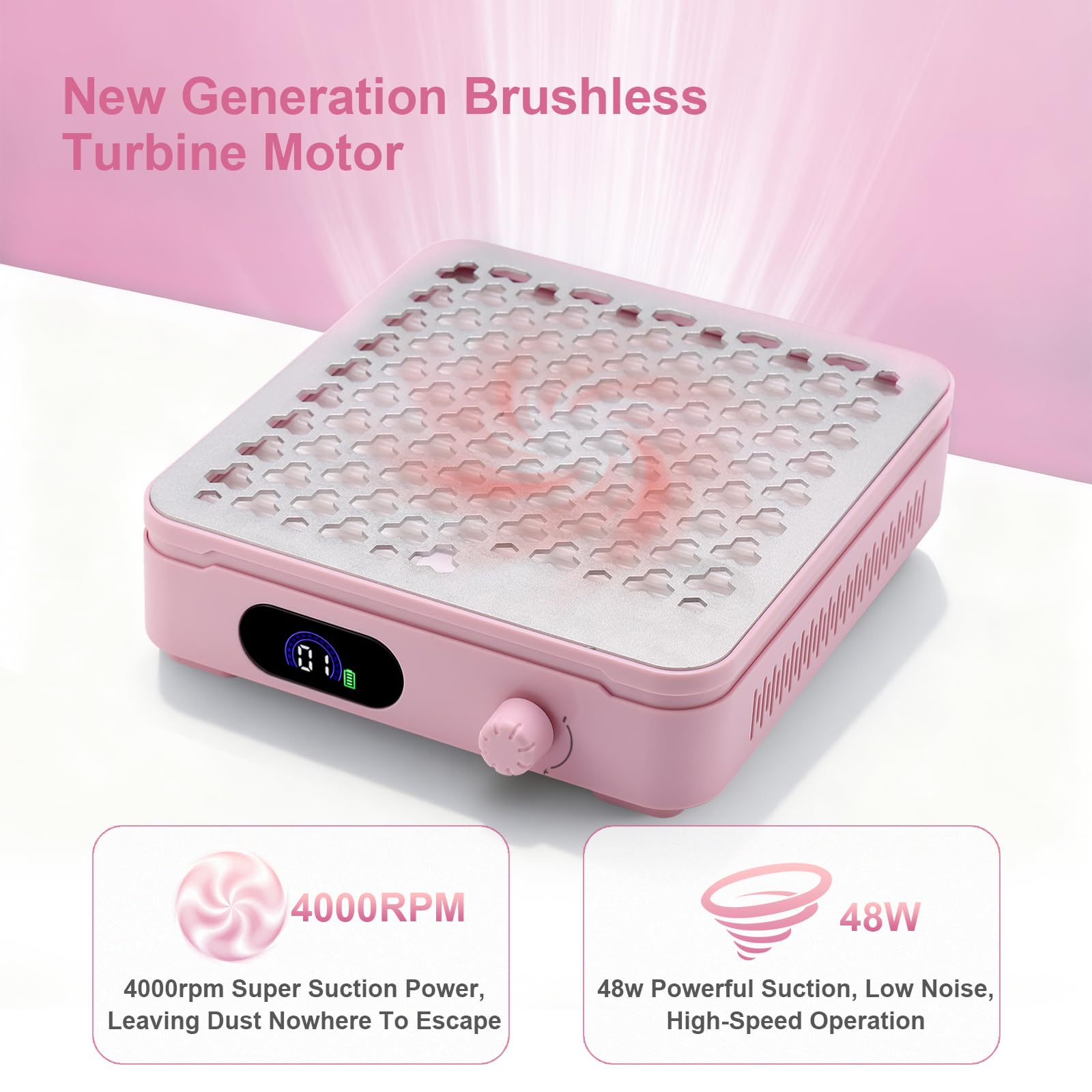 Collecteur de poussière d'ongles avec 10 réglages de vitesse, aspiration puissante pour les débutants, collecteur de poussière pour ongles acrylique, manucure, salon de manucure à domicile