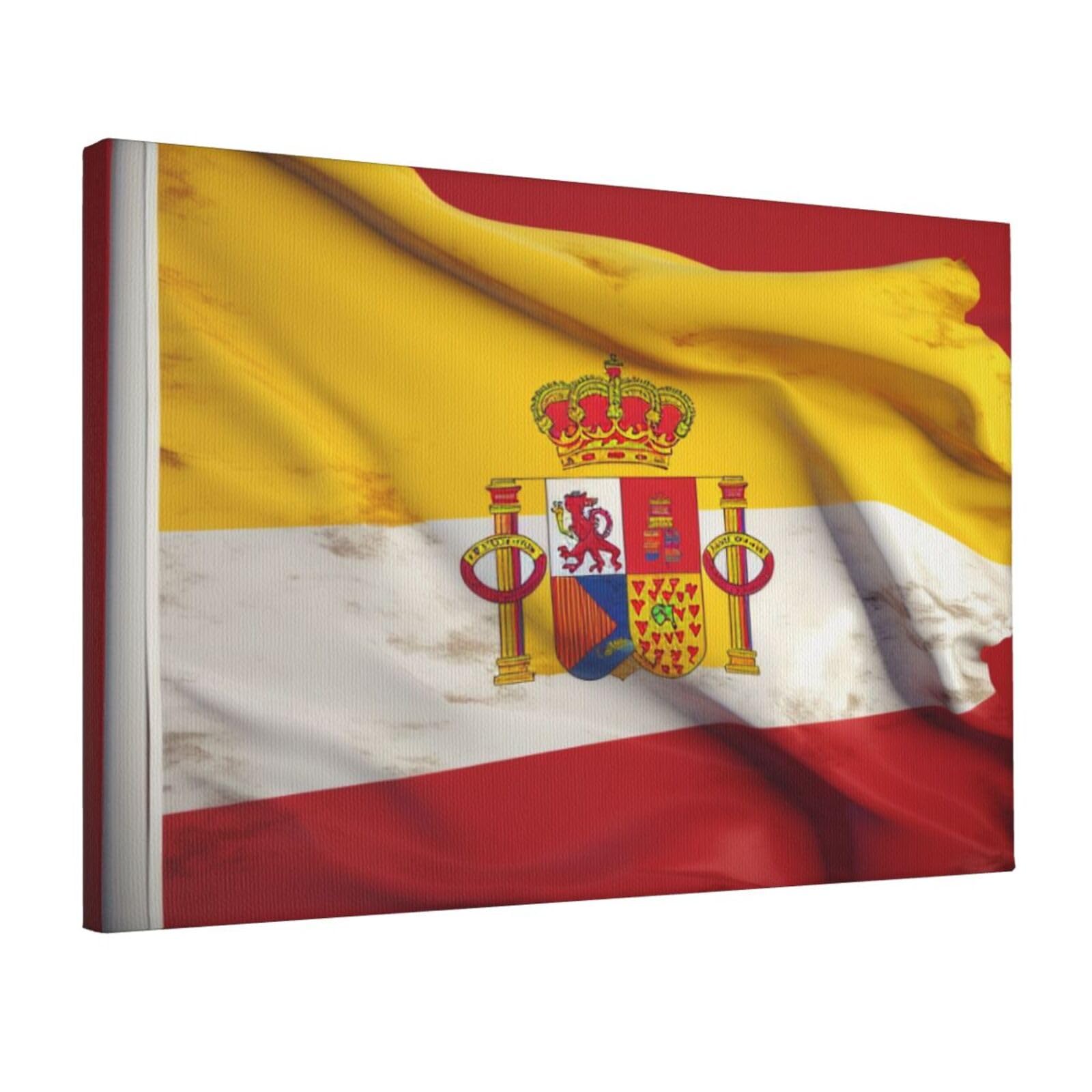 YKLJG Spain Flag Printed Wall Art Canvas Prints 45x30 CM Wooden Framed Picture Painting Artwork for Bedroom Kitchen Home Office Decor