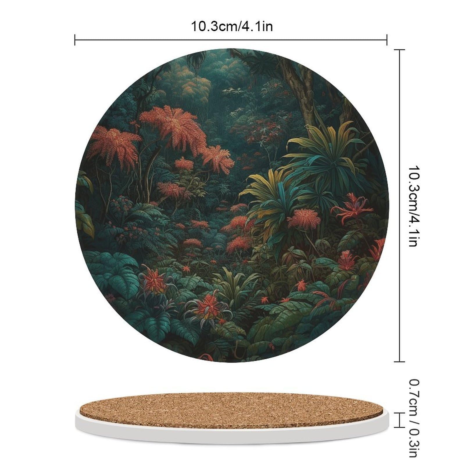Realistyczne podstawki pod napoje w stylu botanicznym z uchwytem na stolik kawowy, ceramiczna podstawka z podstawą korkową, ceramiczna podstawka do mrożonych zimnych lub gorących napojów, 10 cm