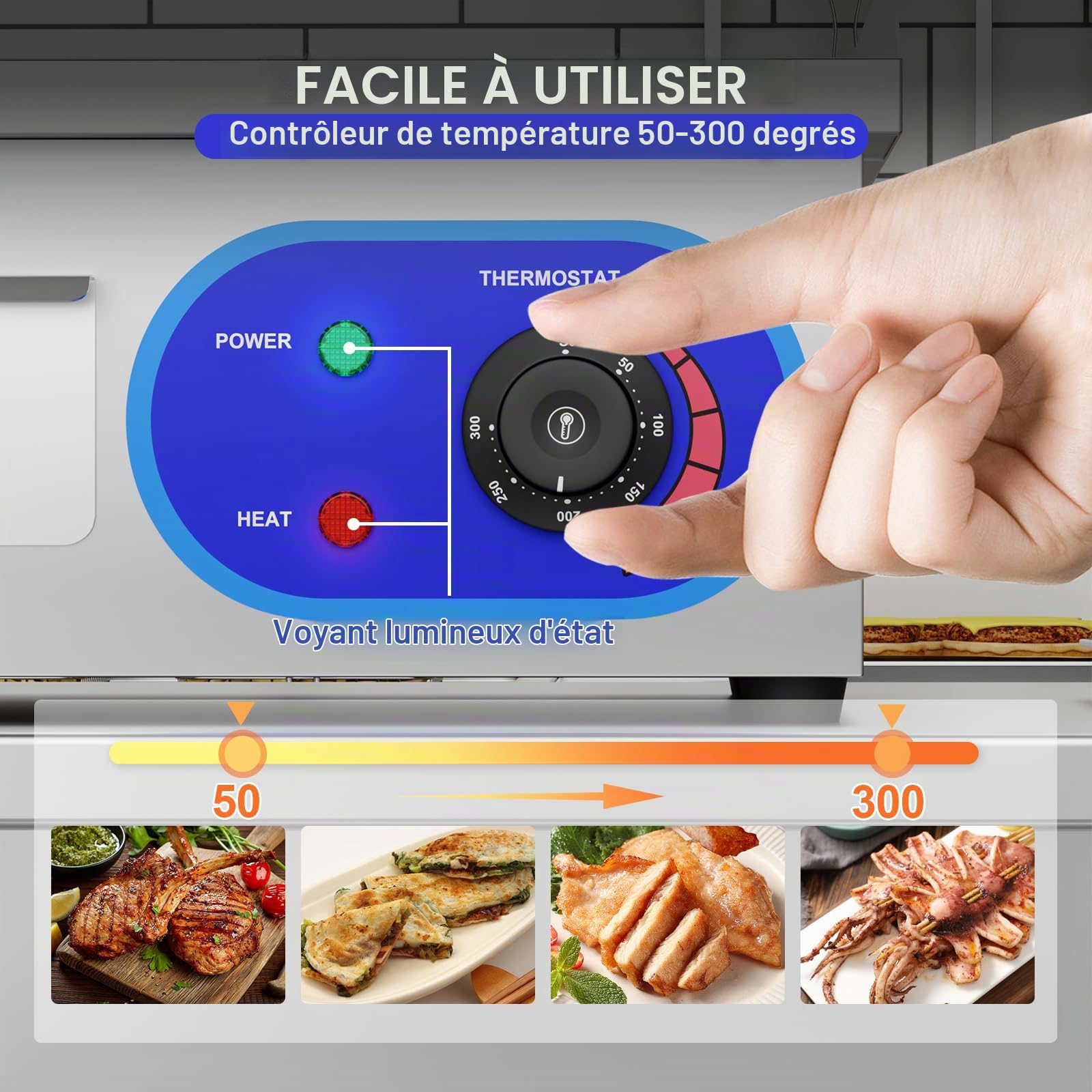 TAIMIKO 14" Plancha Électrique Inox Grill de Table Professionnelle 220-240V 1700W Plaque de gril en fer Surface plaque Lisse Anti-éclaboussures (35.5 x 30 cm)